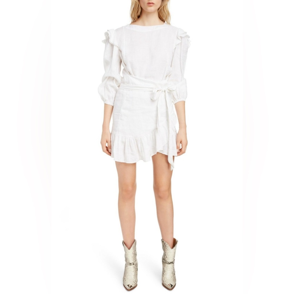 ISABEL MARANT Etoile White TELICIA Ruffle Belted Dress
